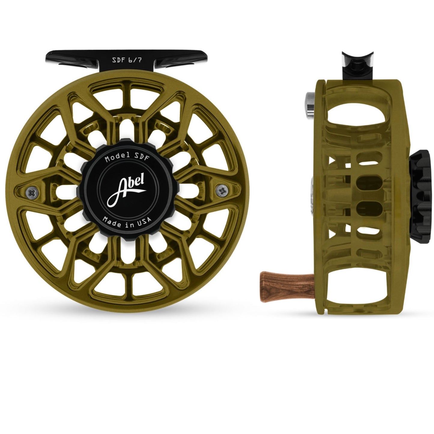 Abel SDF Ported Fly Reel 6/7 wt - Satin Olive with Satin Black Drag Knob