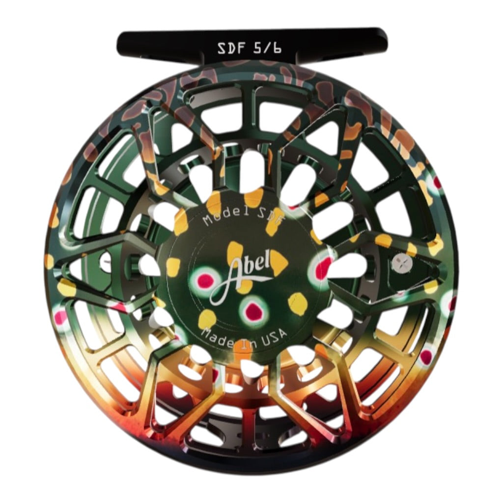 Abel SDF Ported Fly Reel 5/6 wt - Native Brook Trout and Drag Knob