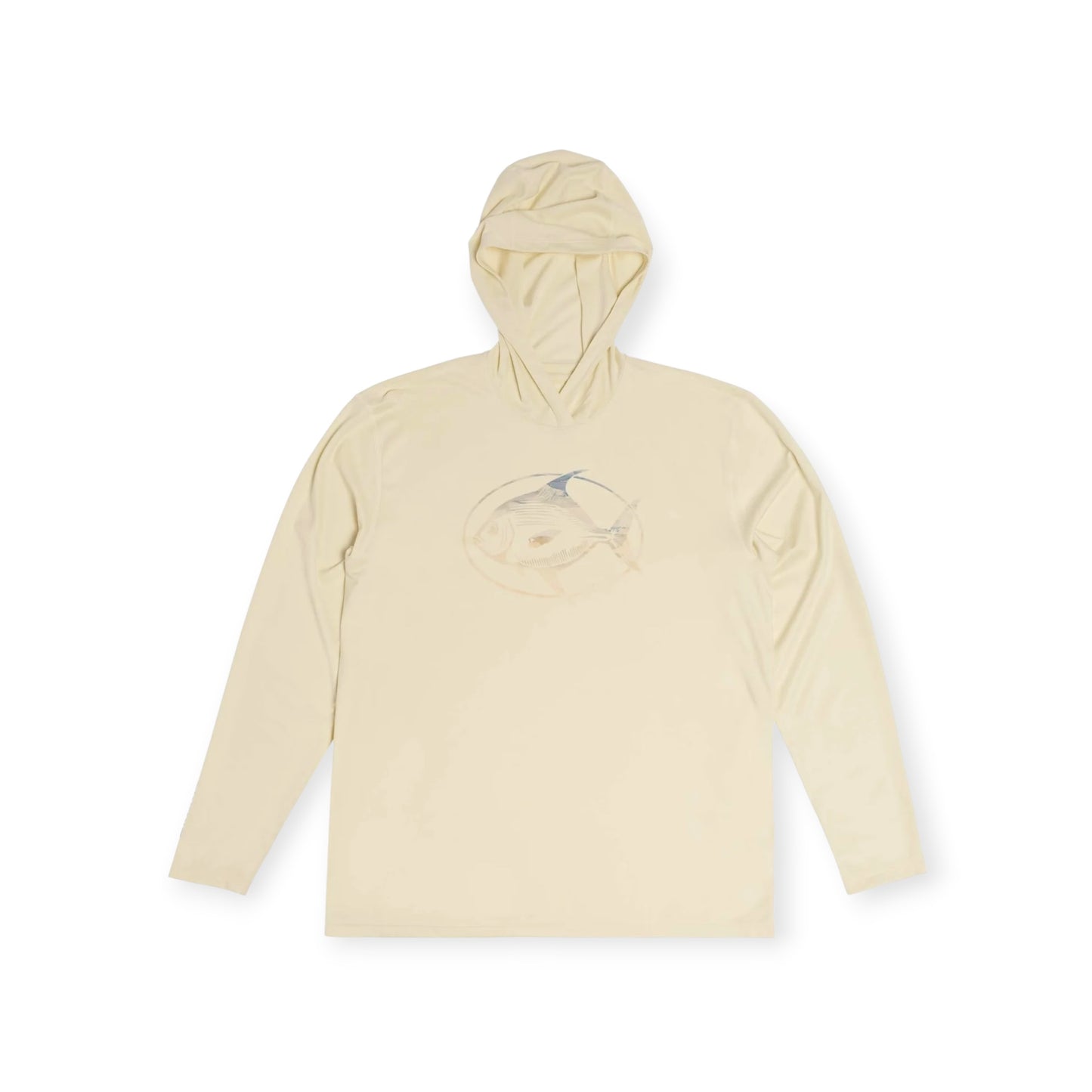 Simms Tech Hoody Artist Edition in tallow salt catch featuring fish design.