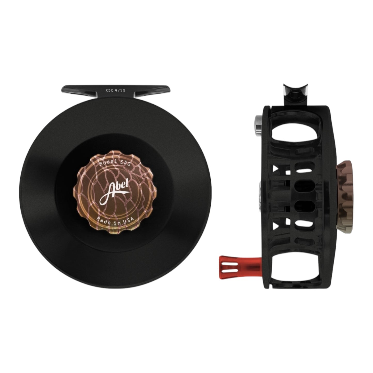 Abel SDS Solid Fly Reel 9/10 wt - Satin Black with Redfish Drag Knob