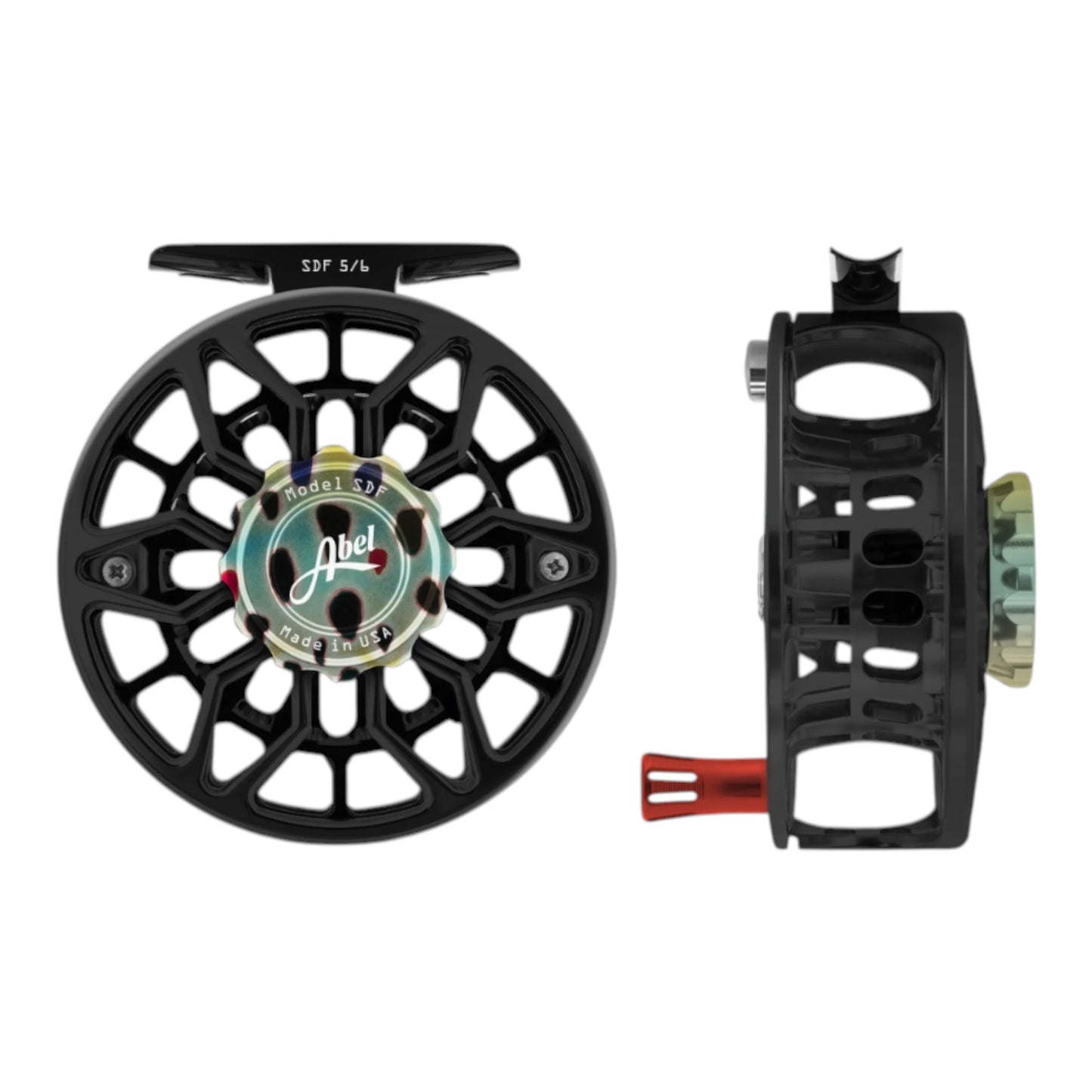 Abel SDF Ported Fly Reel 5/6 wt - Black with Native Brown Trout Drag Knob