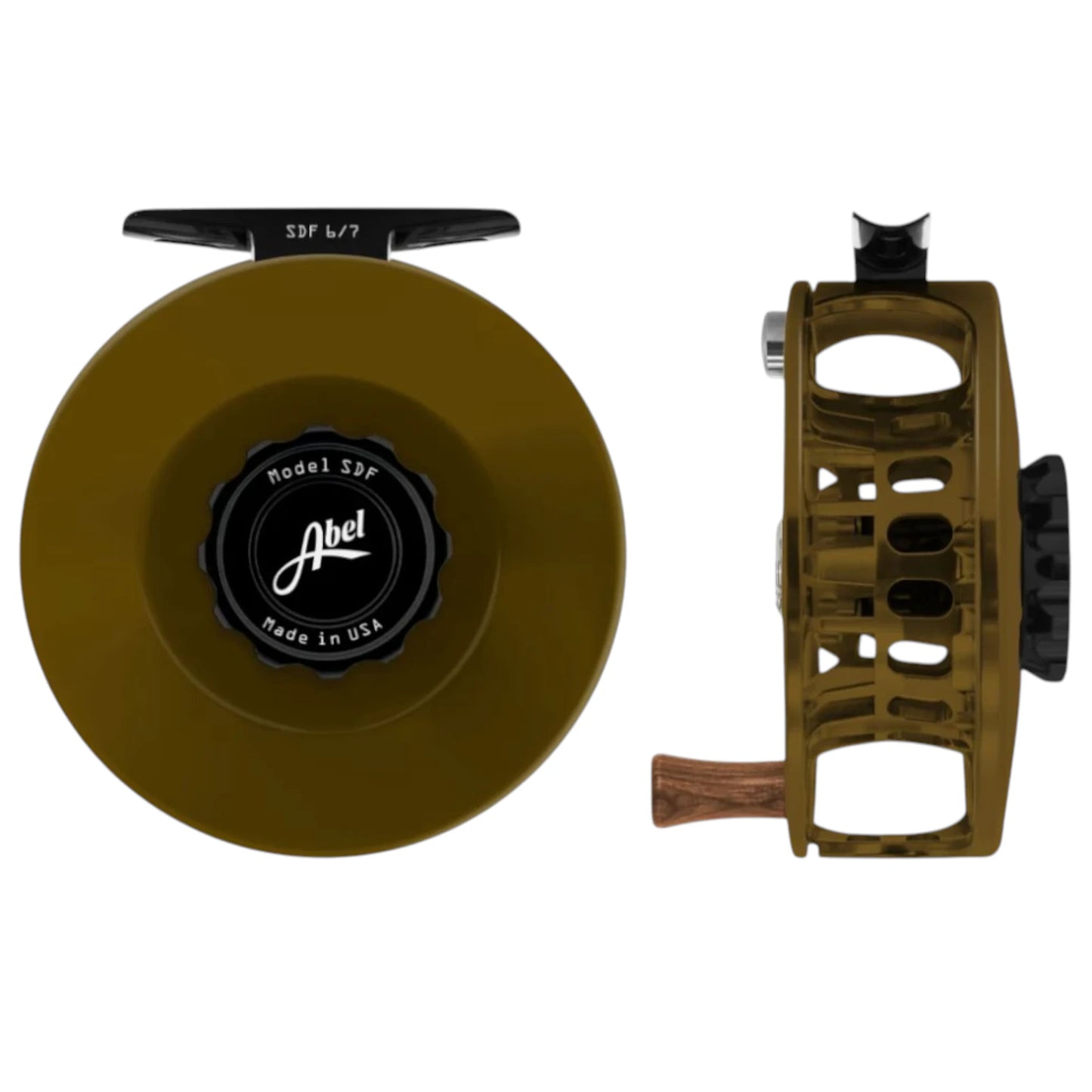 Abel SDF Fly Reel 6/7wt – Dark Olive, Black Drag Knob, Solid – Sealed Drag Freshwater Reel