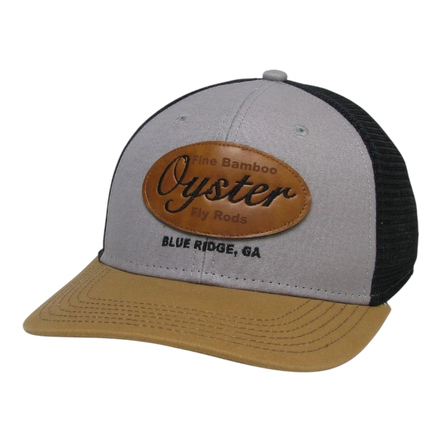 Grey/Caramel Legacy Mid-Pro Trucker Hat With Oyster Leather Patch