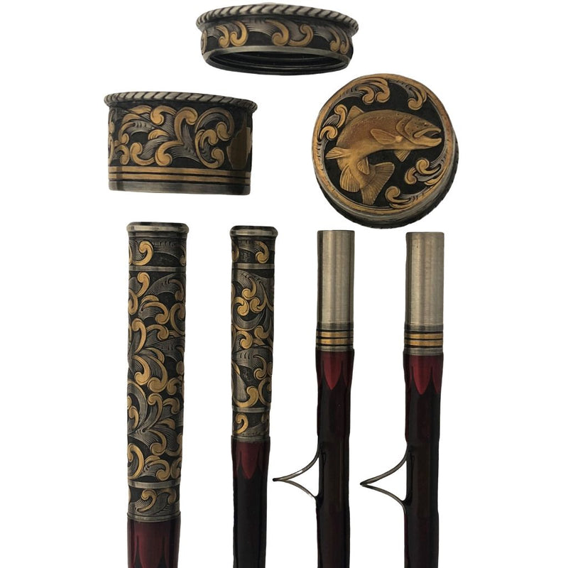 oyster bamboo fly rod ferrules and hardware with gold hand engraved by bill oyster.jpg