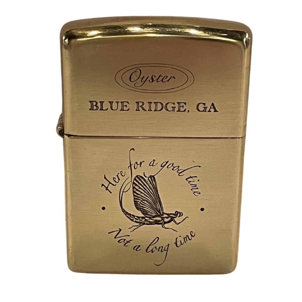 Hand engraved zippo lighter by bill oyster bamboo fly rods mayfly