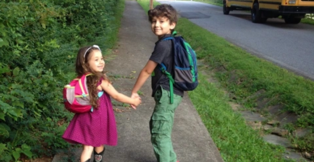 cutter and veronica oyster walking to school