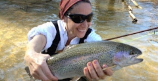 bamboo fly rod and rainbow trout