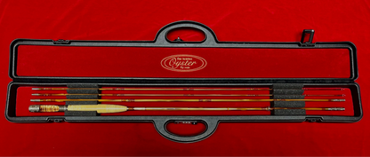 8' 5wt bamboo fly rod displayed in rigid carrying case with Oyster Bamboo logo and red interior.