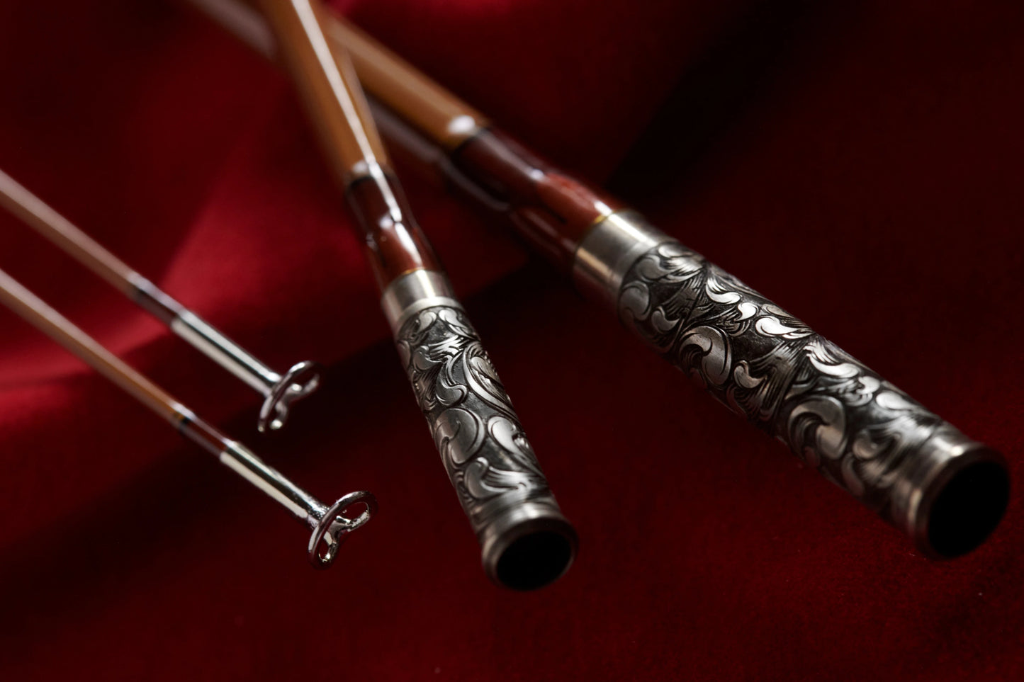 8' 5wt bamboo fly rod with hand engraved ferrules.