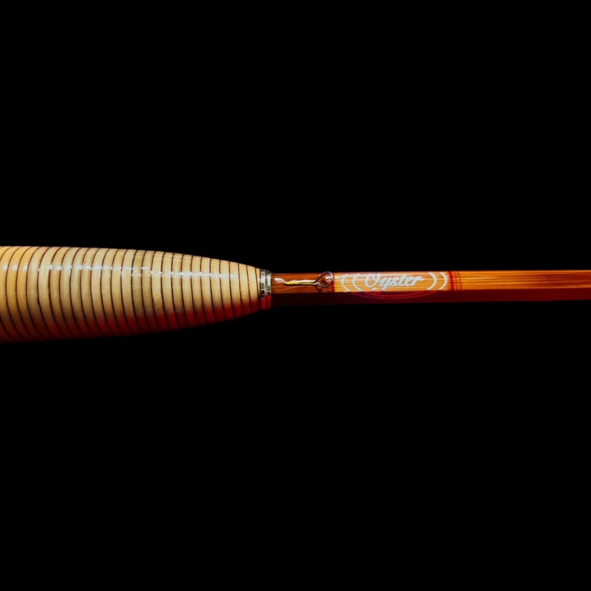 8' 5wt bamboo fly rod with rattan grip from Oyster Bamboo. 