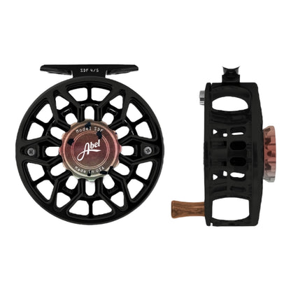 Abel SDF 4/5 ported satin black with native rainbow trout drag