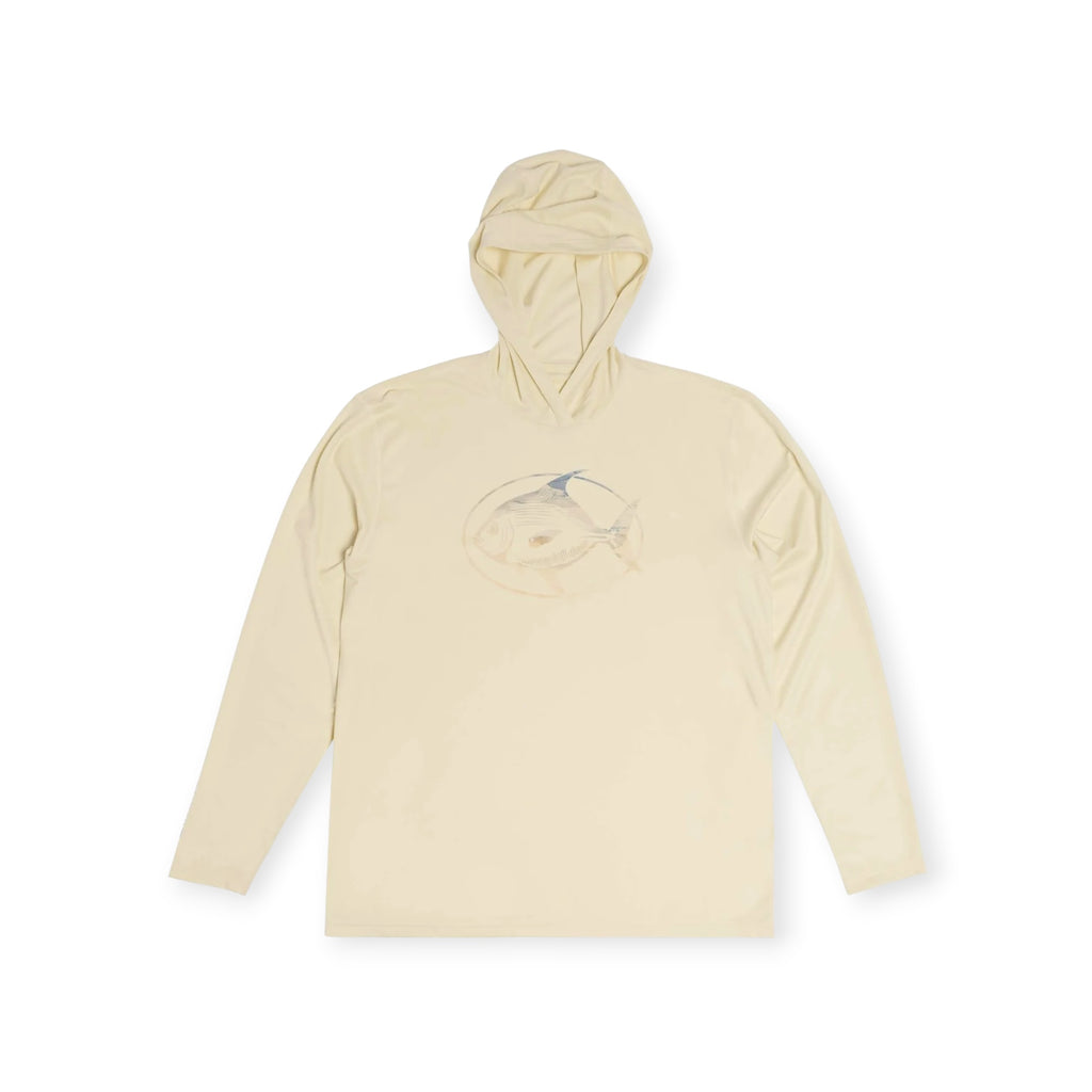 Simms Tech Hoody Artist Edition in tallow salt catch featuring fish design. 