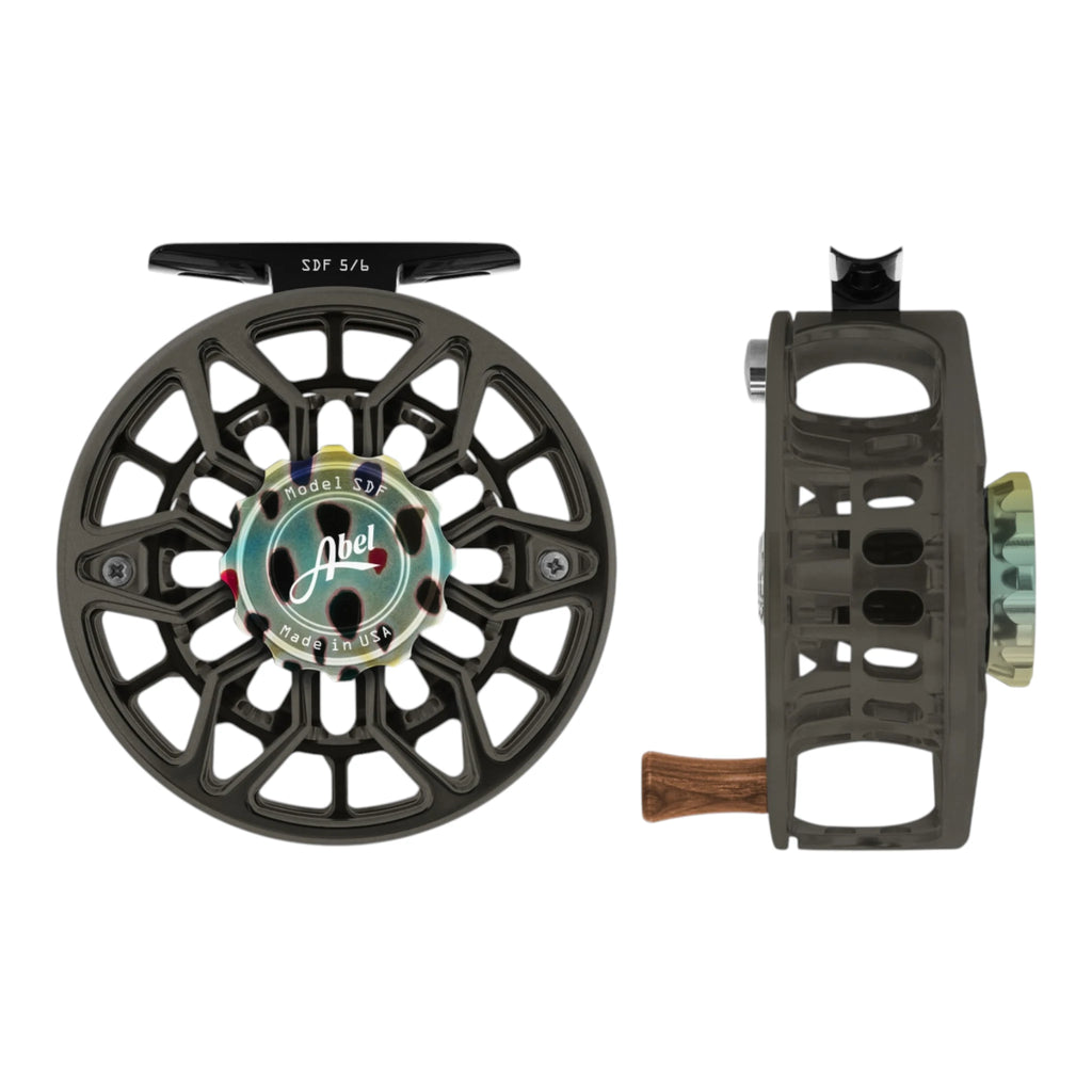 Abel SDF Fly Reel 5/6wt – Satin Slate Gray, Native Brown Trout Drag Knob, Ported – Sealed Drag Freshwater Reel