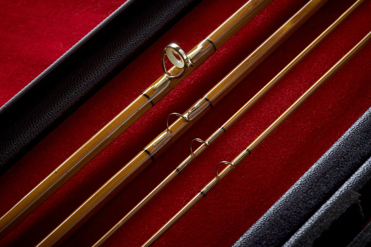 Close-up of agate guide on bamboo fly rod.