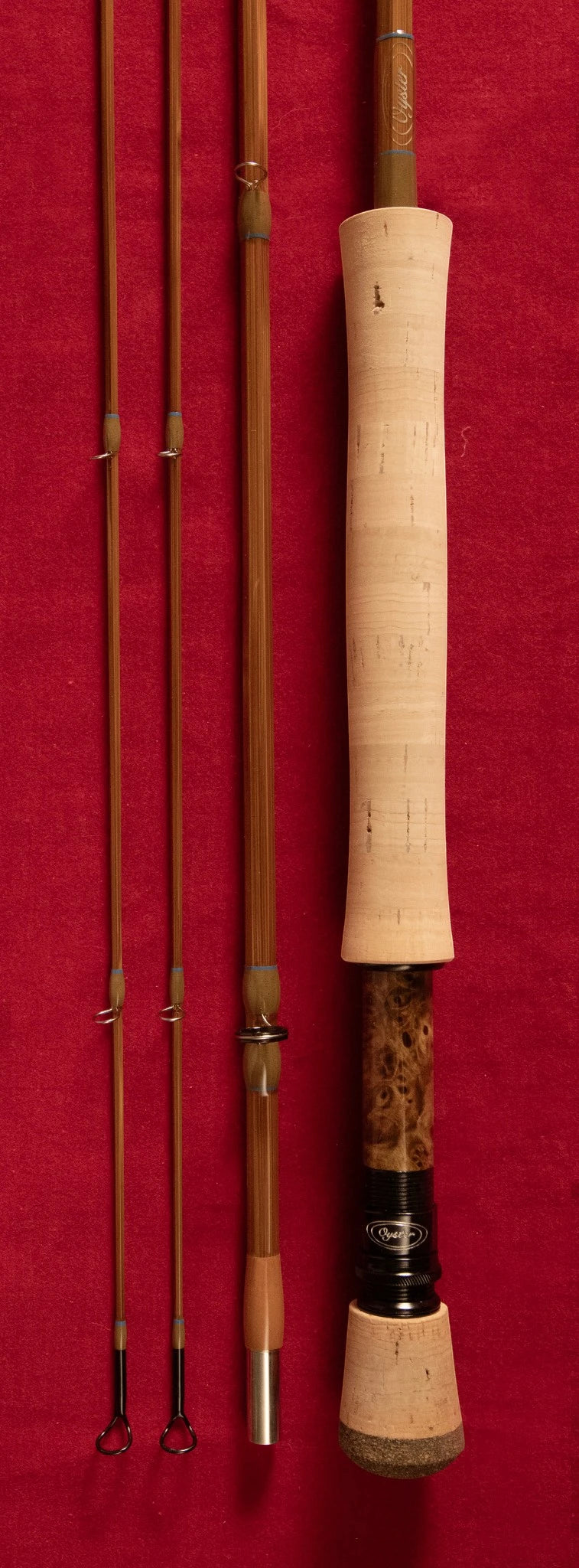 8' 12wt bamboo fly rod with Portuguese cork fighting butt and grip. 