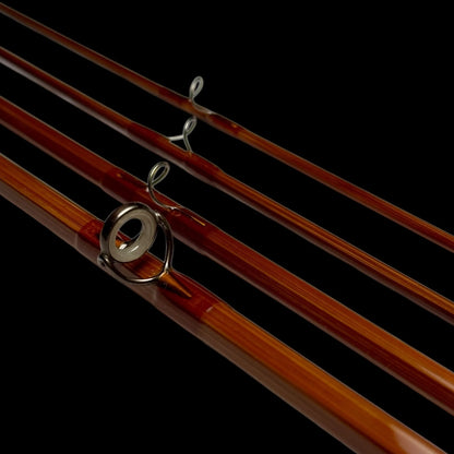 Close up of handmade 8' 4wt bamboo fly rod.
