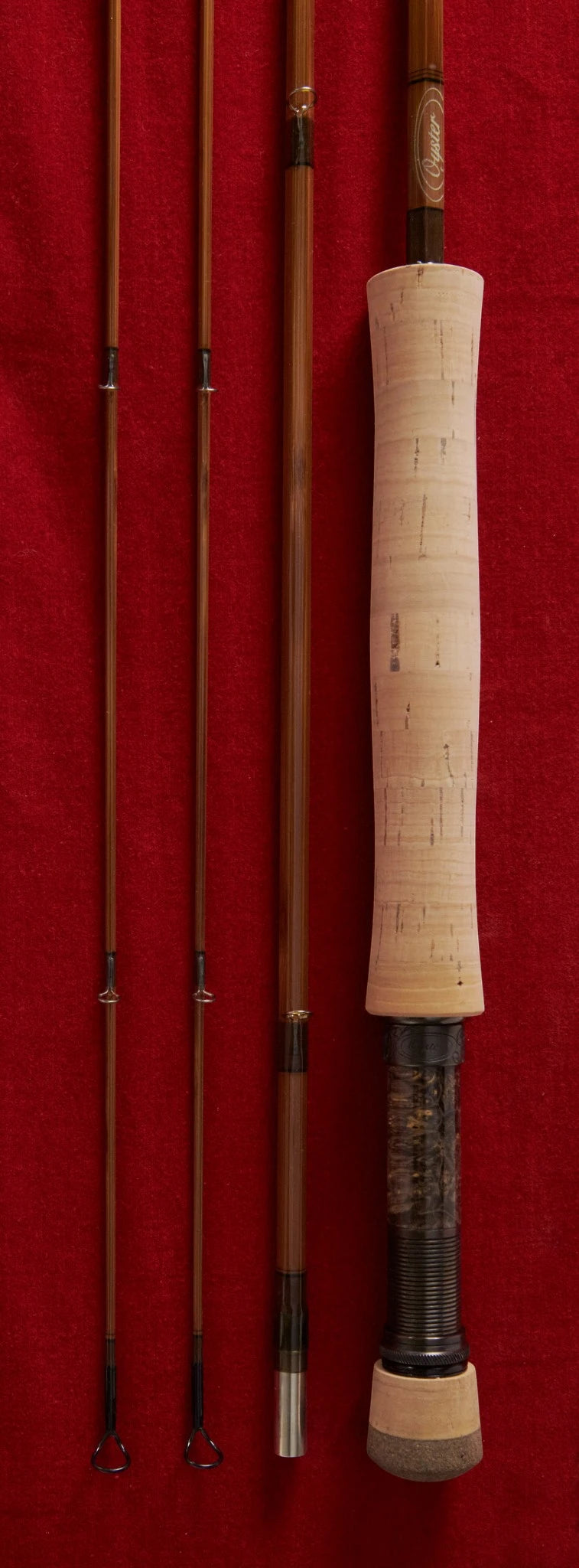 8' 7wt bamboo fly rod with Portuguese cork fighting butt and grip.
