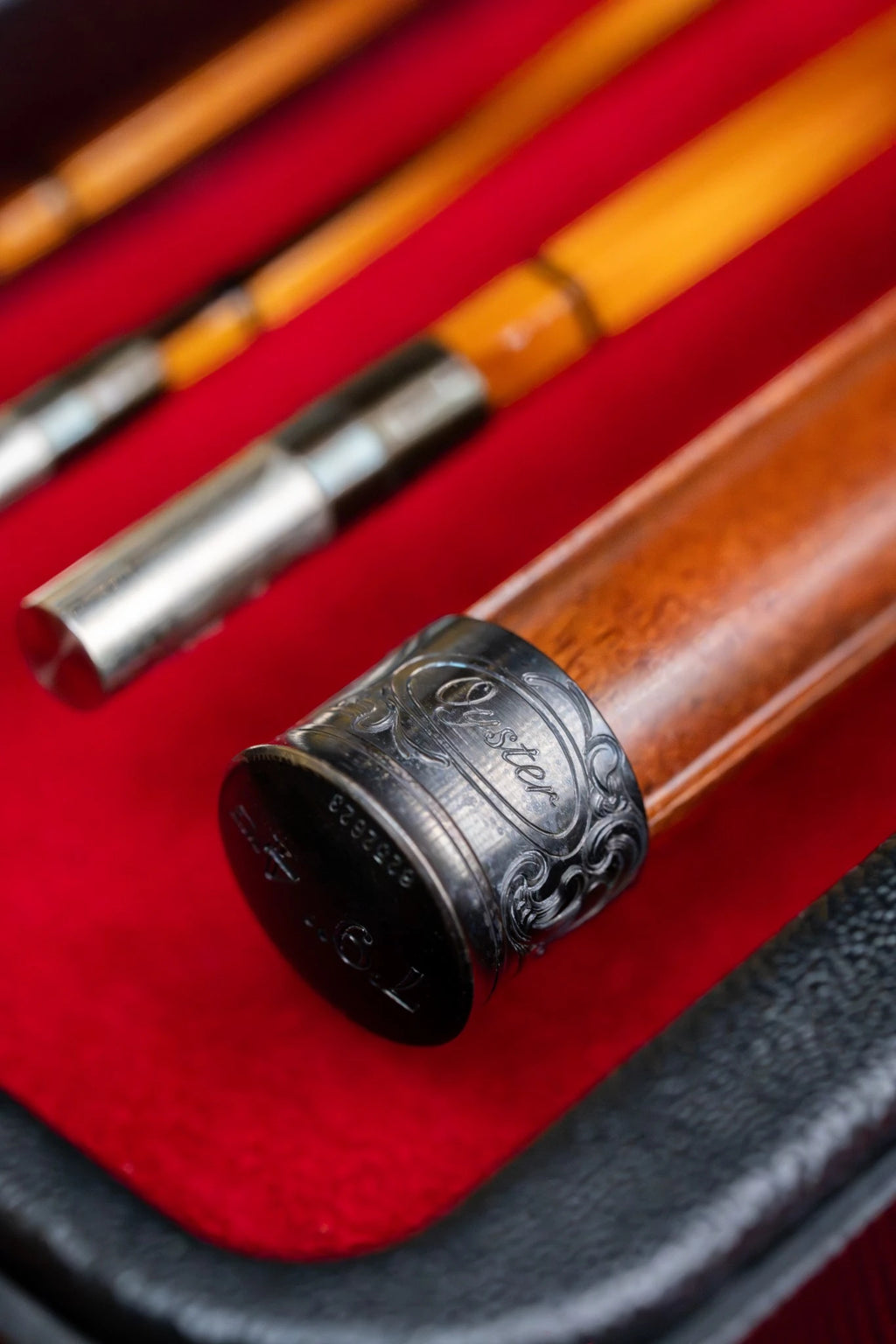 7'9" 4wt bamboo fly rod with hand engraved butt cap and scroll reel seat. 