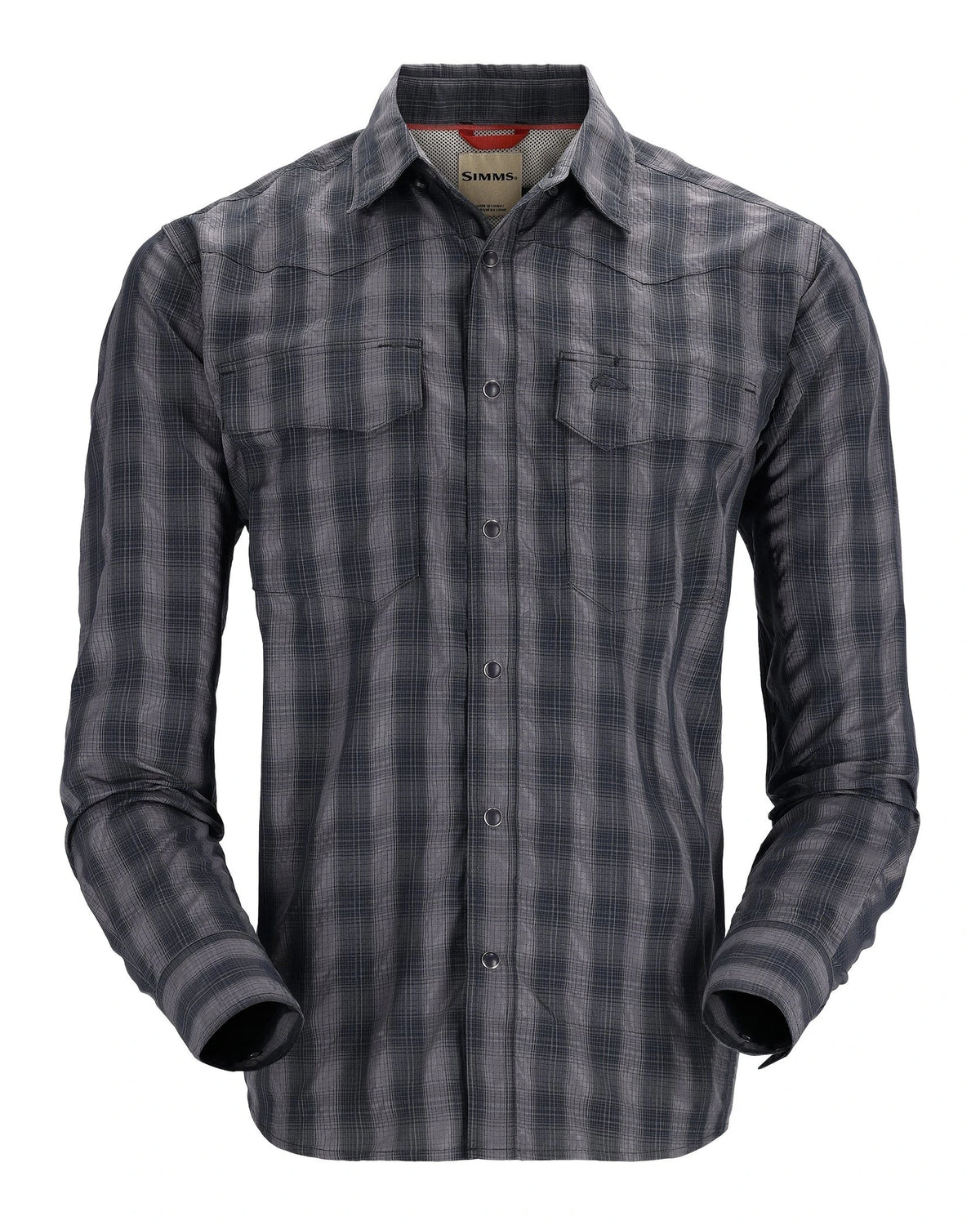 Simms Big Sky long sleeve shirt in black plaid. 