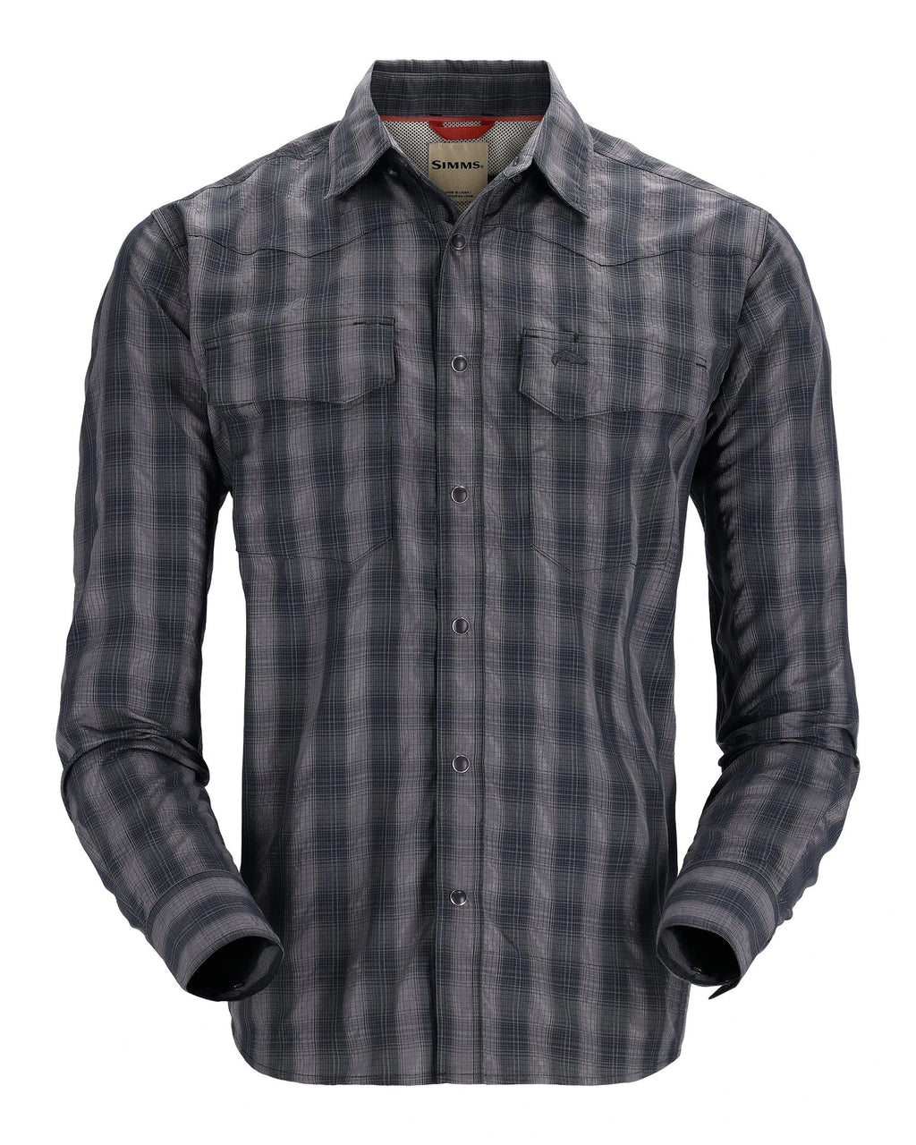 Simms Big Sky long sleeve shirt in black plaid. 