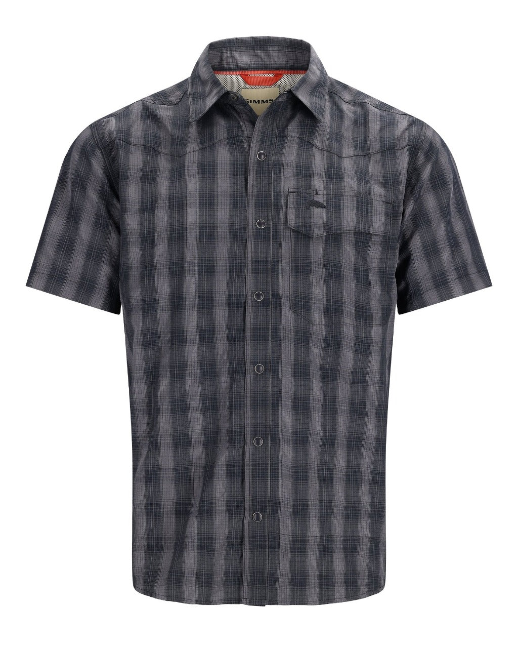 Simms Big Sky short sleeve fishing shirt in black plaid.