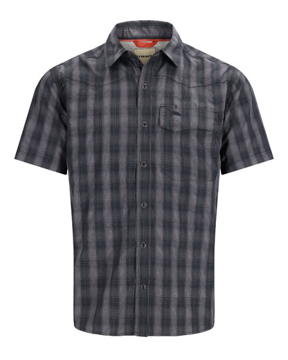 Simms Big Sky short sleeve fishing shirt in black plaid.