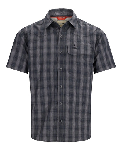 Simms Big Sky short sleeve fishing shirt in black plaid.