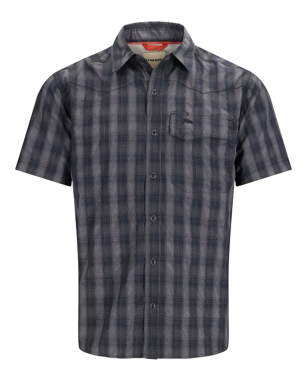 Simms Big Sky short sleeve fishing shirt in black plaid.