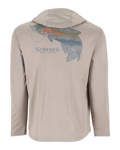 Simms Tech hoody Artist Edition in dolomite featuring trout design.