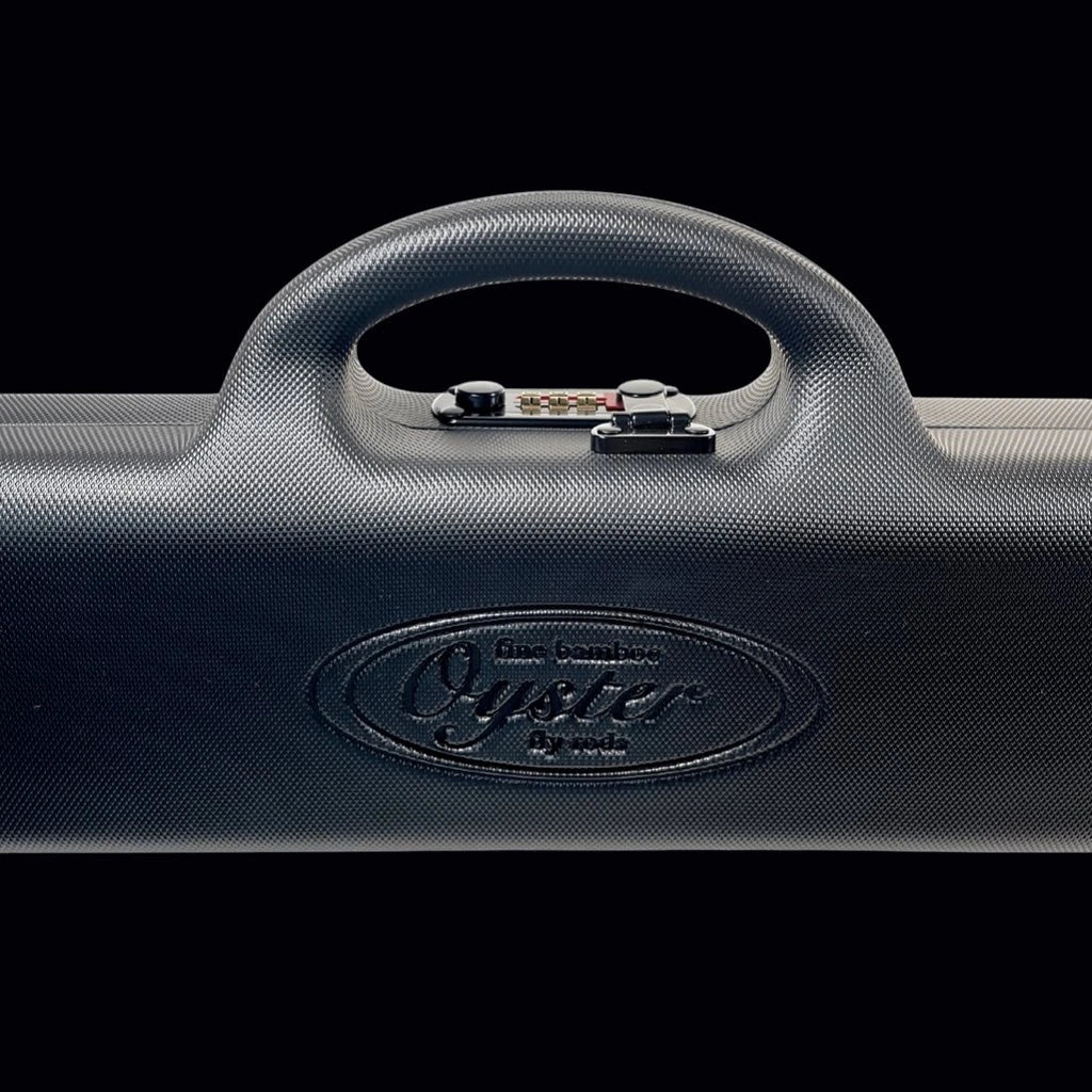 Rigid bamboo fly rod carrying case with lock from Oyster Bamboo. 