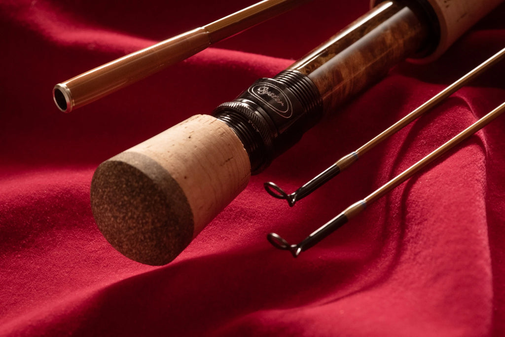 8' 9wt bamboo fly rod with Portuguese cork butt cap from Oyster Bamboo. 