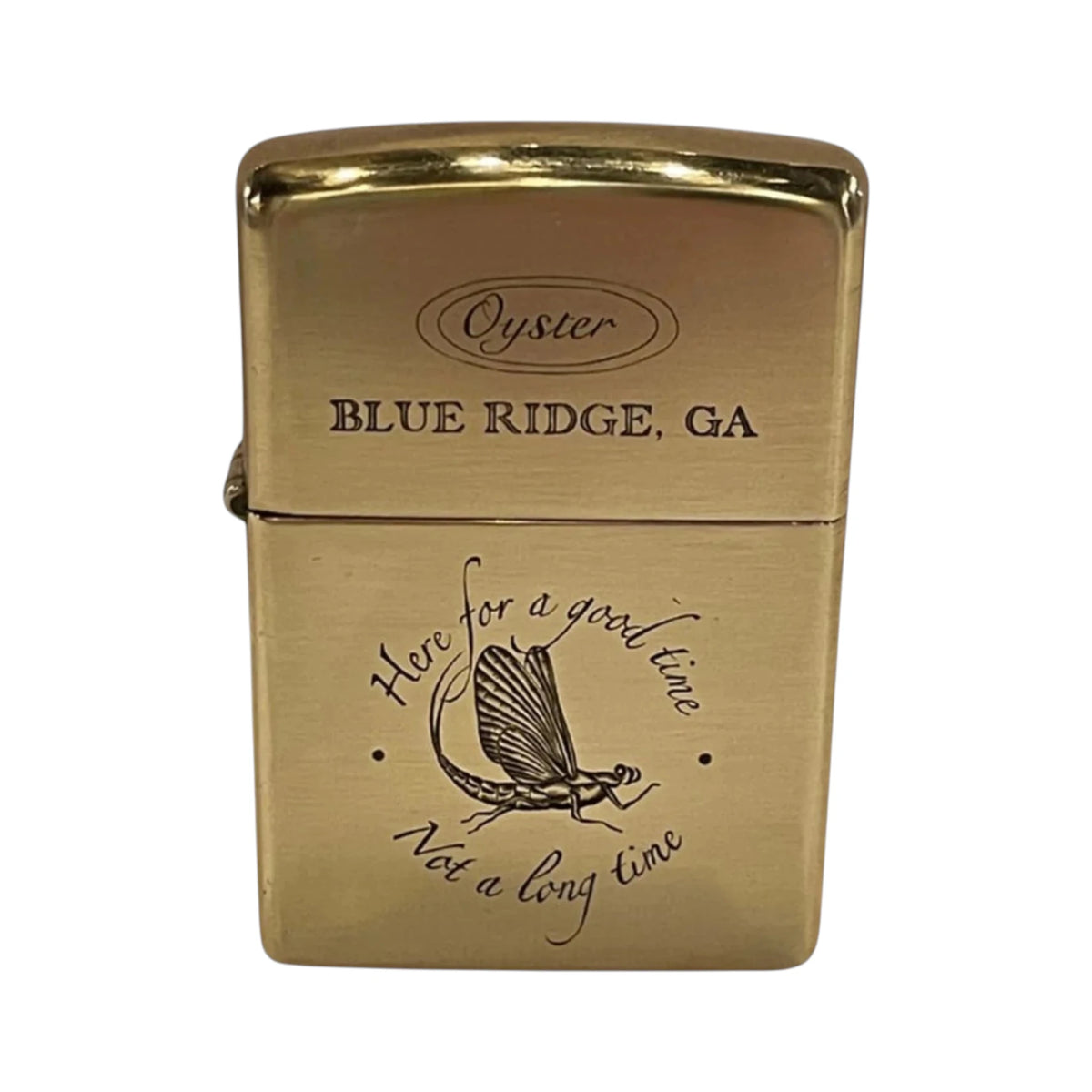 Hand engraved     “Here for a good time…Not a long time” Mayfly on classic Zippo