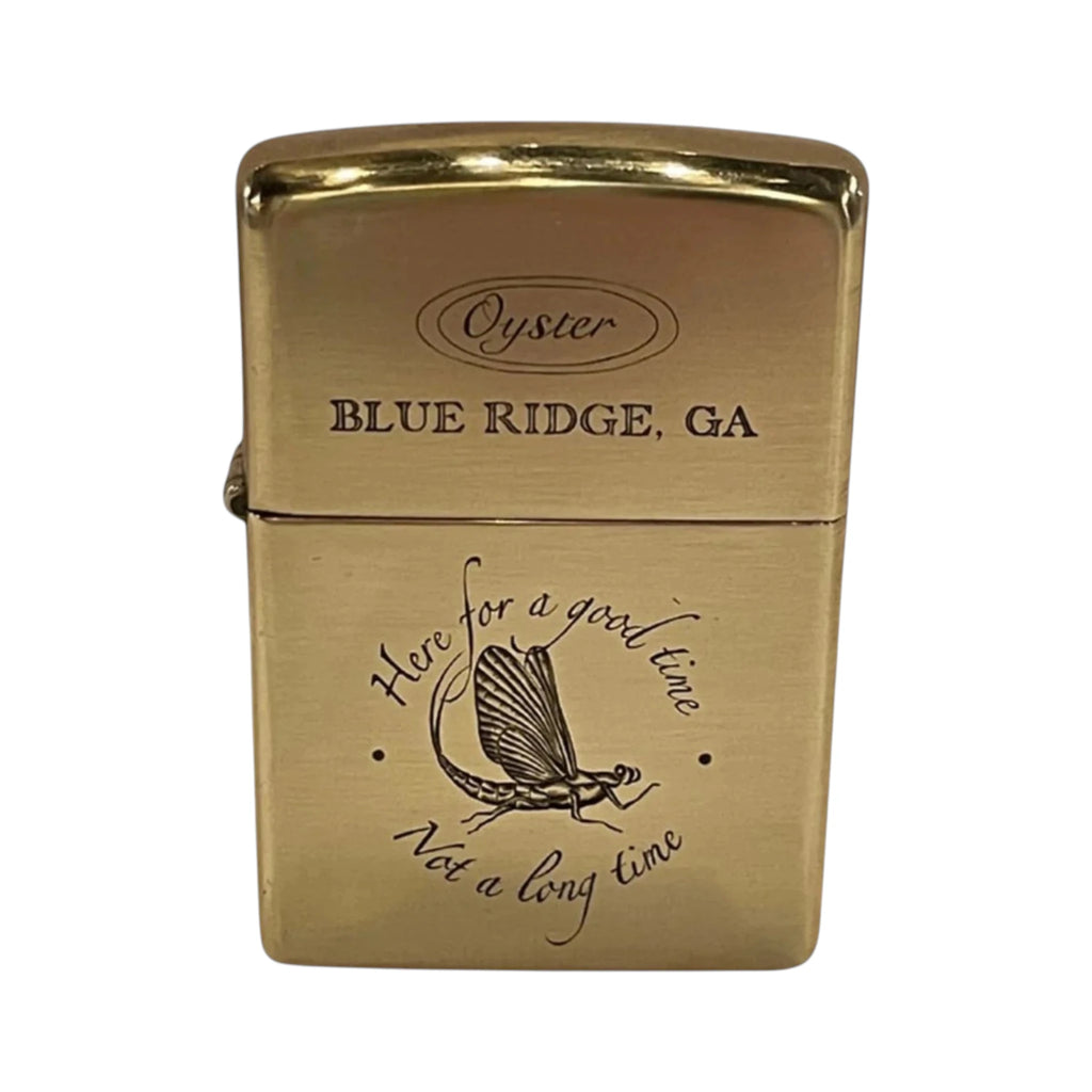 Hand engraved     “Here for a good time…Not a long time” Mayfly on classic Zippo
