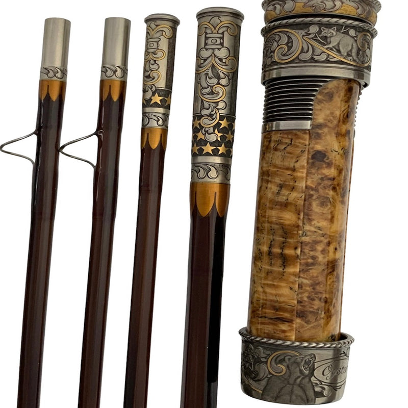 hand engraved oyster bamboo fly rod ferrules and reel seat with gold #oyster #oysterbamboo #oysterflyrods #handengraved #art #billoyster #handcrafted.jpg