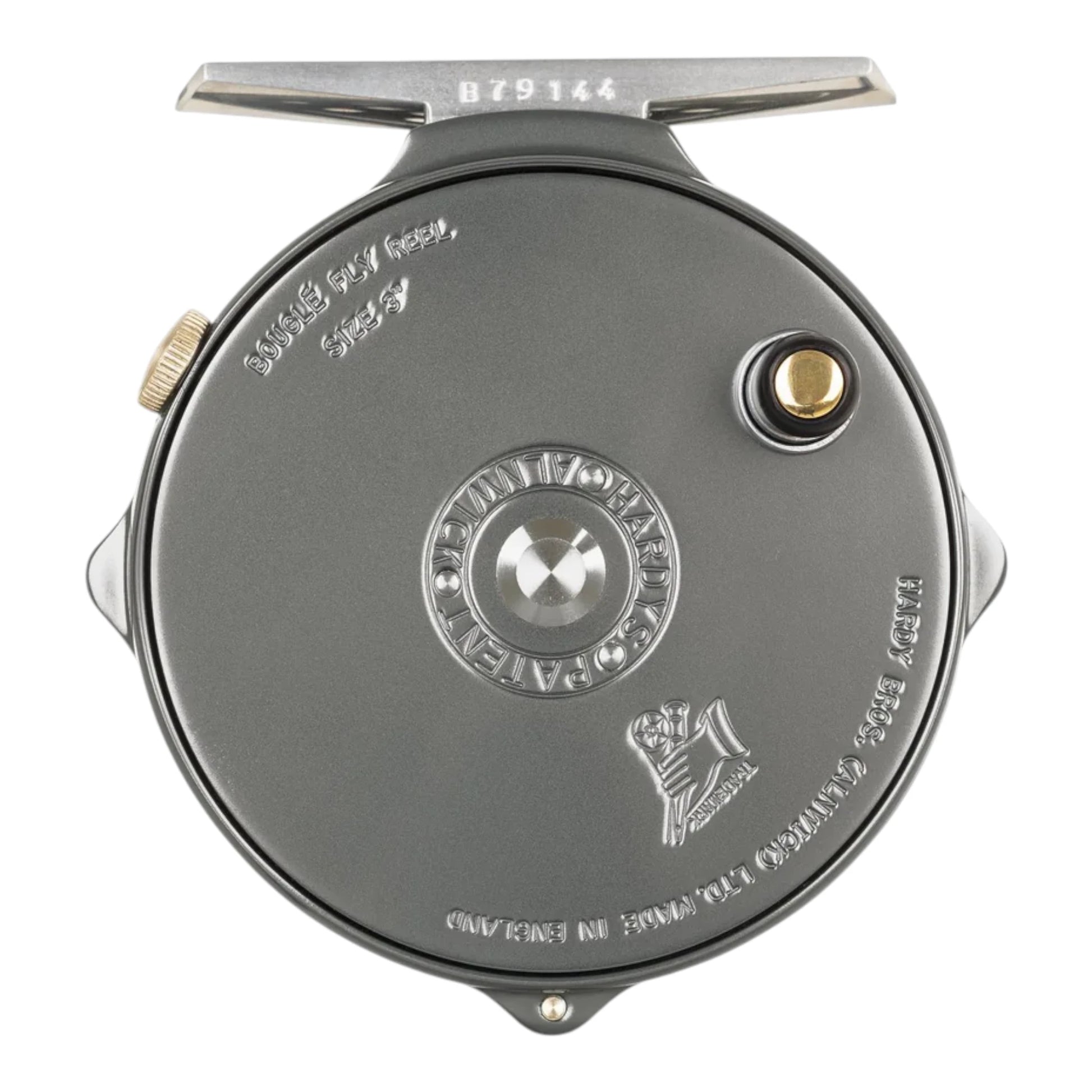 Hardy Bouglé 4/5 weight fly fishing reel with engraved Hardy logo. 