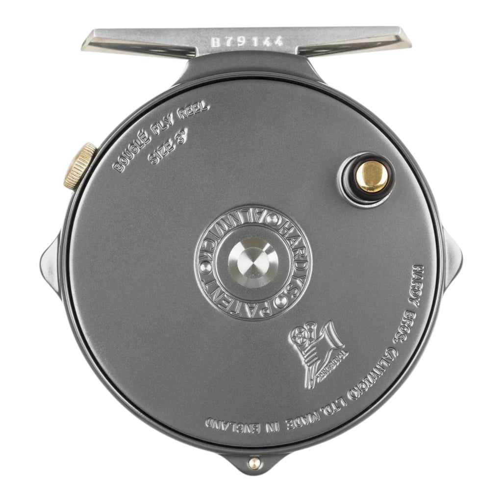 Hardy Bouglé 4/5 weight fly fishing reel with engraved Hardy logo. 