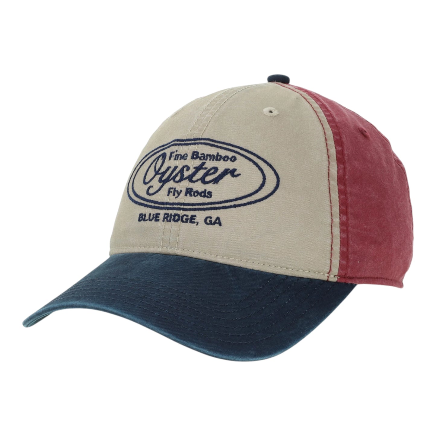 Khaki/burgundy/navy Legacy Terra Twill hat with embroidered Oyster logo