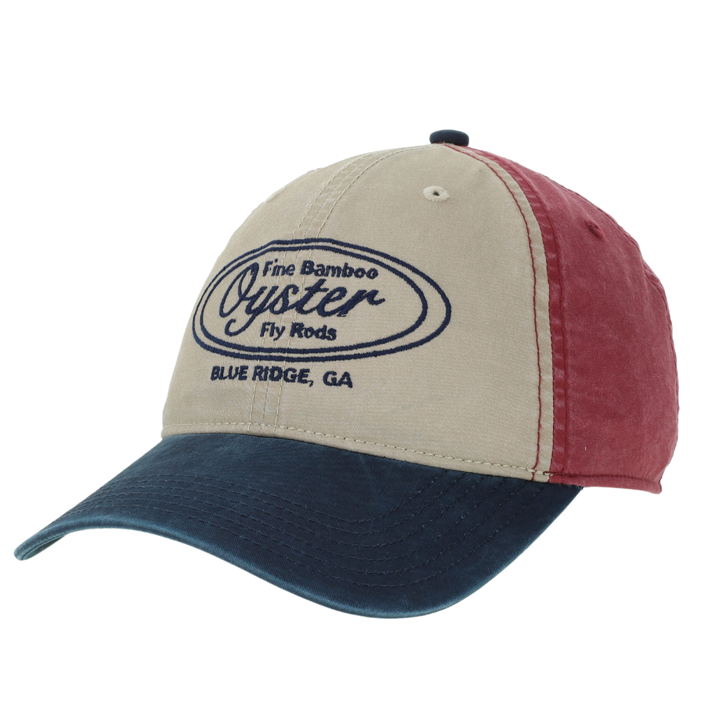 Khaki/burgundy/navy Legacy Terra Twill hat with embroidered Oyster logo