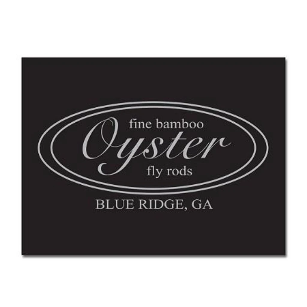 Oyster Fine Bamboo Fly Rods logo white on black background. 