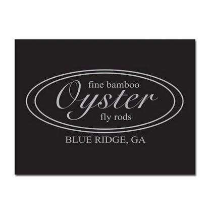 Oyster Fine Bamboo Fly Rods logo white on black background. 