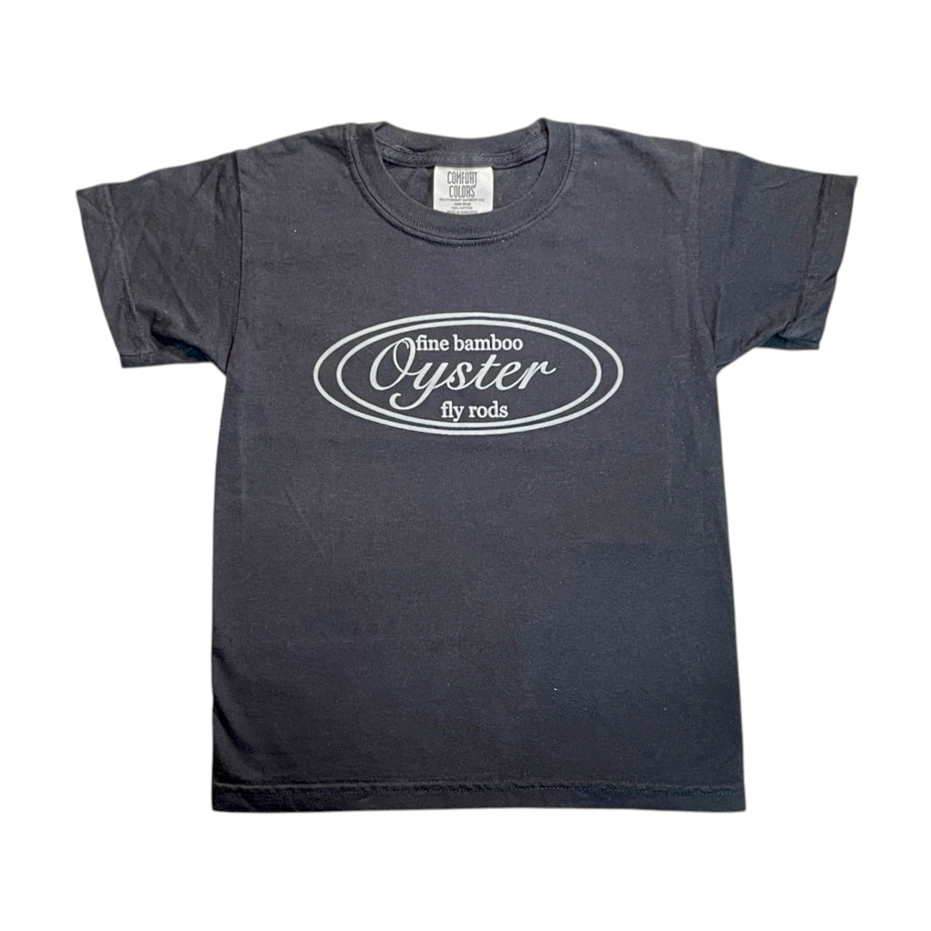 Oyster Fly Rods logo youth t-shirt in black. 