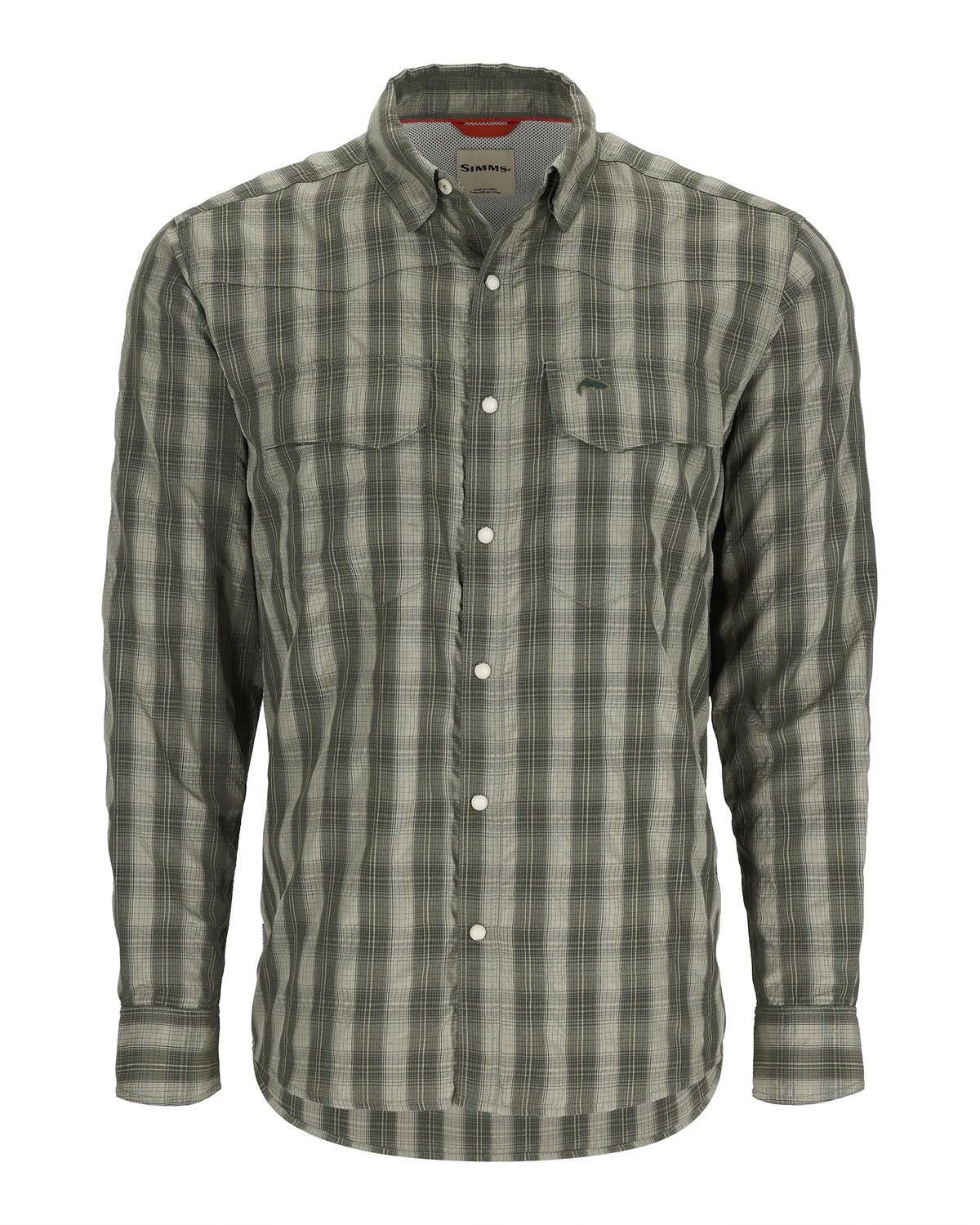 Simms Big Sky long sleeve shirt in olive plaid.
