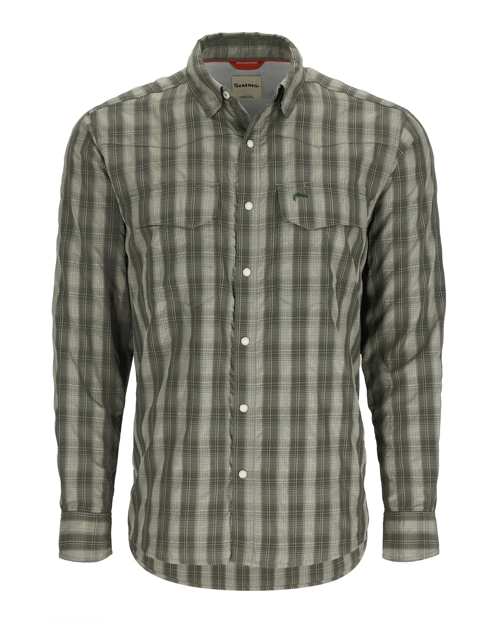 Simms Big Sky long sleeve shirt in olive plaid.