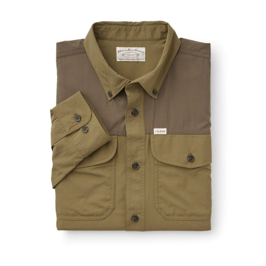Filson sportsman shirt with oyster bamboo fly rod logo for sale 