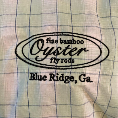Simms Big Sky Long Sleeve Shirt in light green,night fall plaid featuring Oyster fly rods logo.