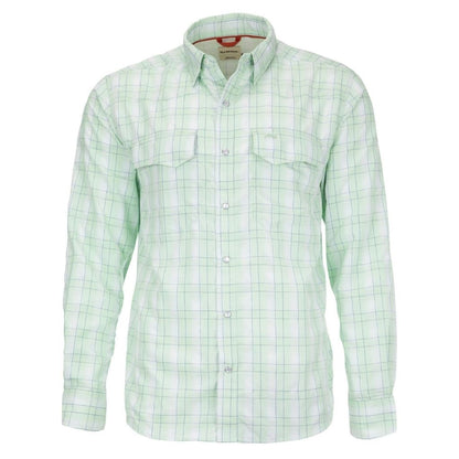 Simms Big Sky Long Sleeve Shirt in light green, night fall plaid. 