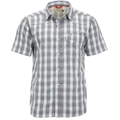 Simms Big Sky Short Sleeve Shirt in steel/pool plaid.