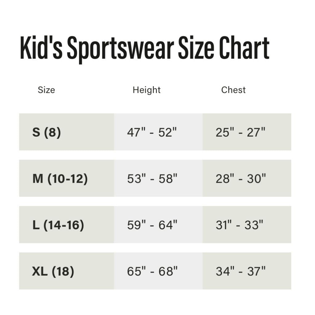 Kid's Sportswear Size Chart
