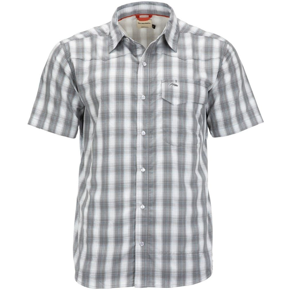 Simms Big sky short sleeve plaid shirt sold at oyster bamboo fly rods