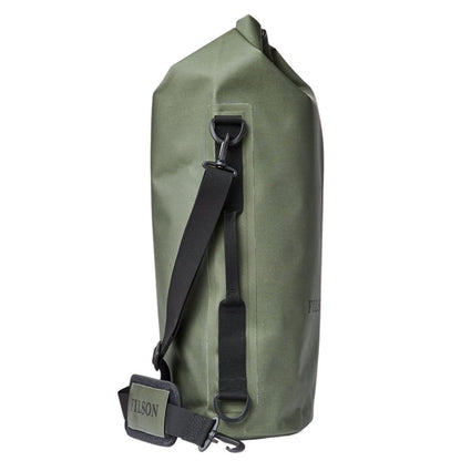 side view of filson large dry bag at oyster bamboo fly rods